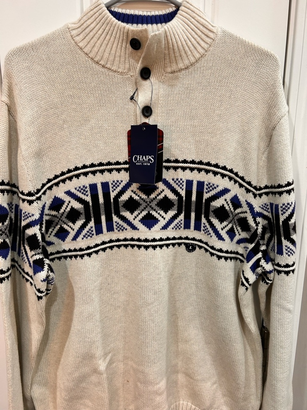 Chaps Men’s Large Off White Geometric Pullover Sweater